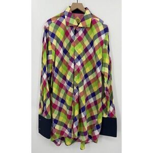 Steven Land Dress Shirt Mens 2XLT TALL Yellow Geometric French Cuff Colorful